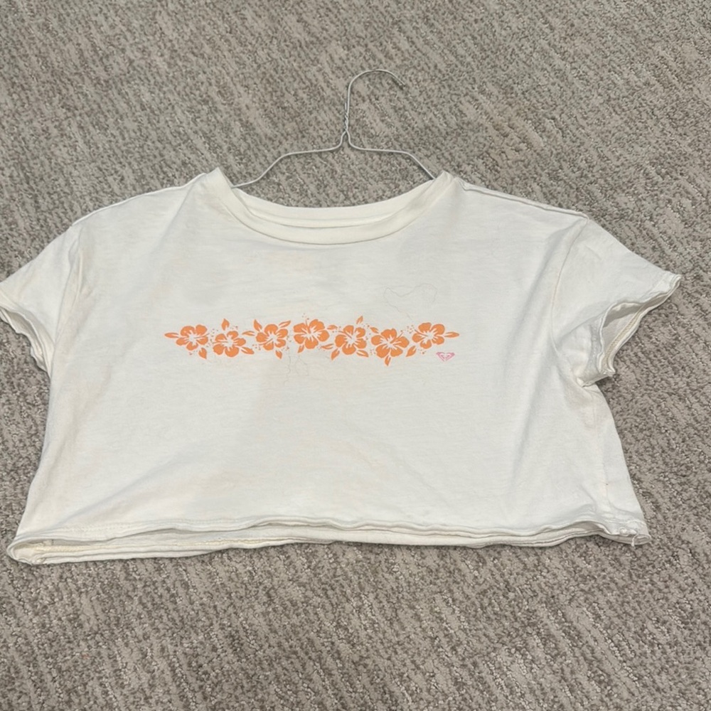 White Crop Top with Orange Floral Design